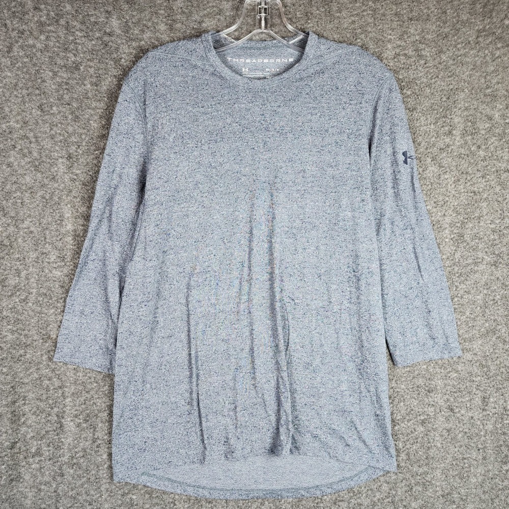 Under Armour Shirt Womens M Threadborne Blue 3/4 Sleeve Fitted EUC